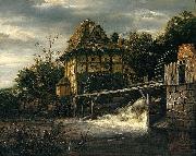 Jacob Isaacksz. van Ruisdael Two Undershot Watermills with Men Opening a Sluice oil painting artist